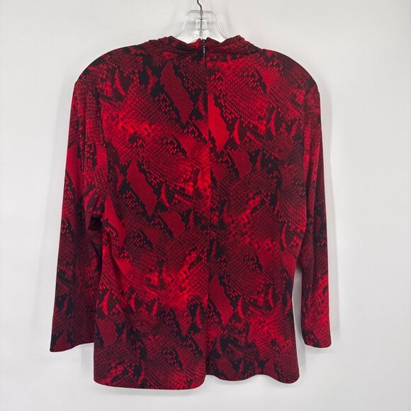 Calvin Klein Red Black Snake Print Blouse top knit Gold Accent Detail size lar - Picture 10 of 11